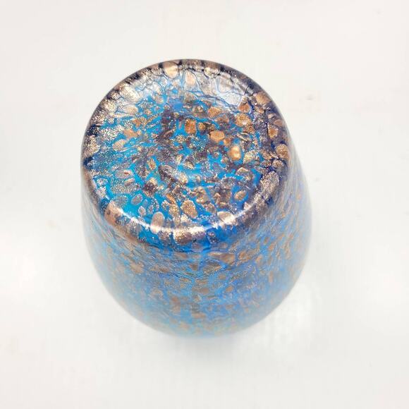 Vintage Vase Dale Tiffany Amphora Aventurine, Aqua Blue, Gold Copper Flecked, 8" - Picture 4 of 4